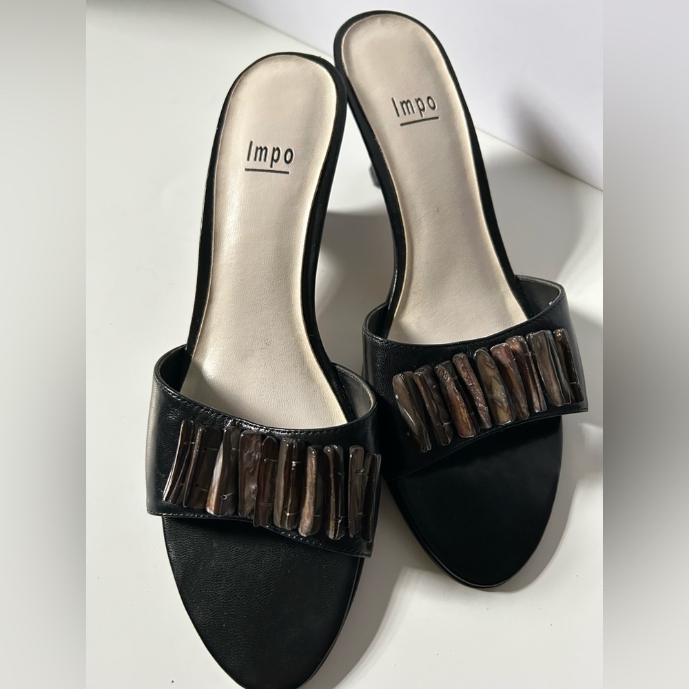 IMPOS black Ellas kidskin slide - size 8.5